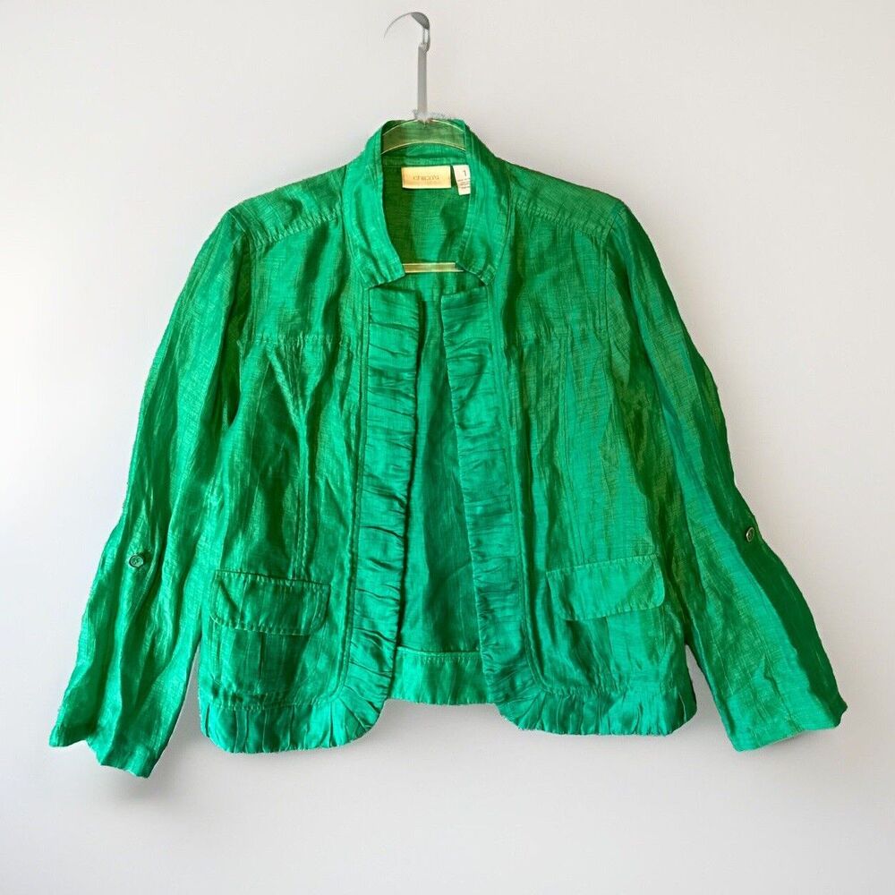 Chicos Blazer Womens 1 Small Open Front Top Linen Elegant Classic Heritage Work